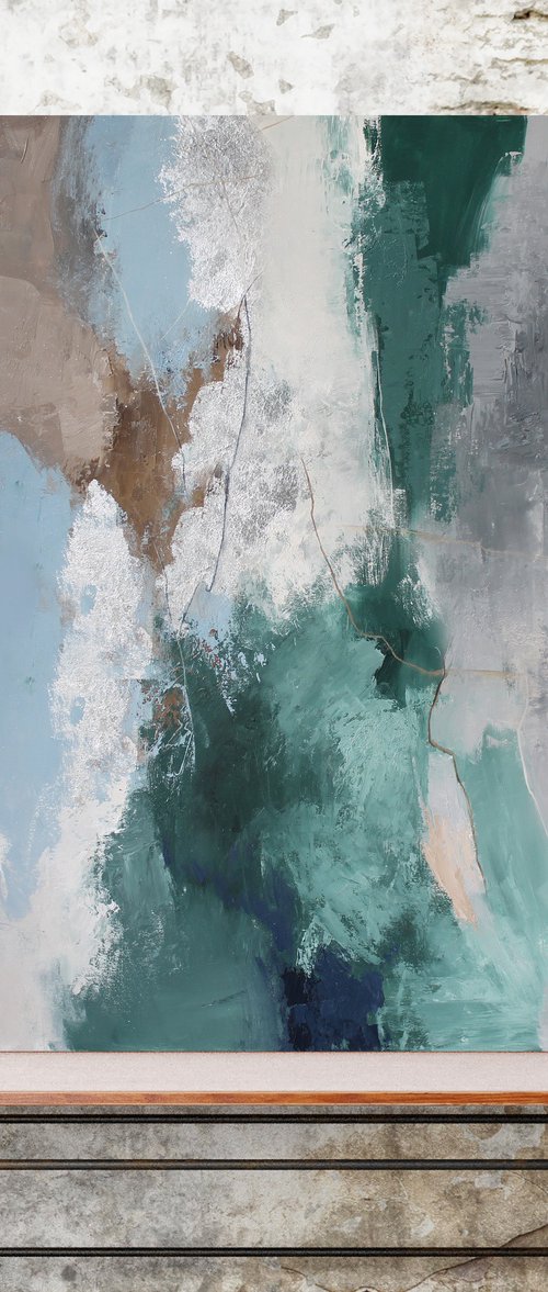 "West Coast" Abstract green blue gray art by Yana Sagan