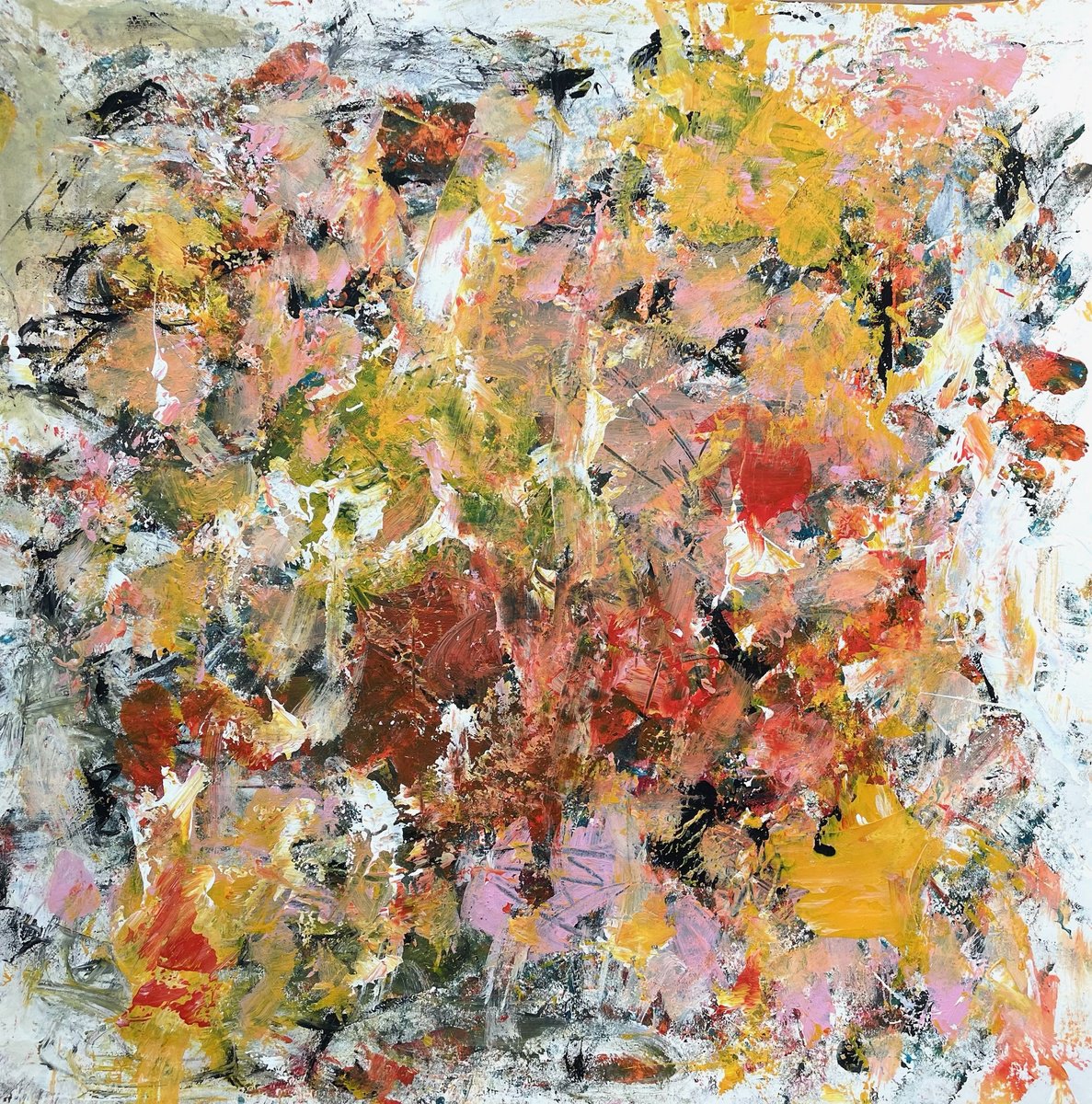 Organic Abstract Acrylic Painting By Christel Haag, 16 X 16, Having A Good Time 2, Original Artwork