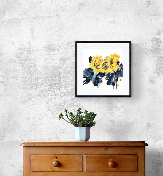 Sunny sunflowers - Oriental Chinese Ink Painting