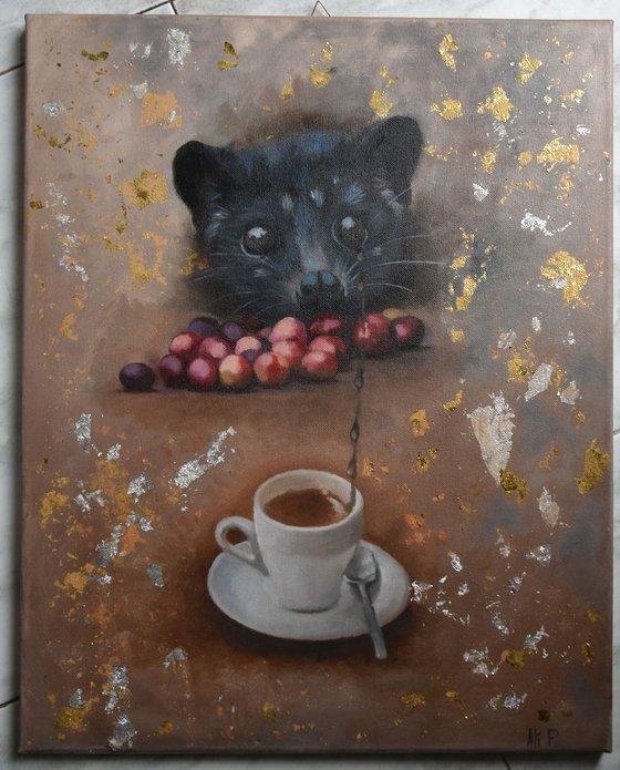 original oil painting coffee kopi luwak