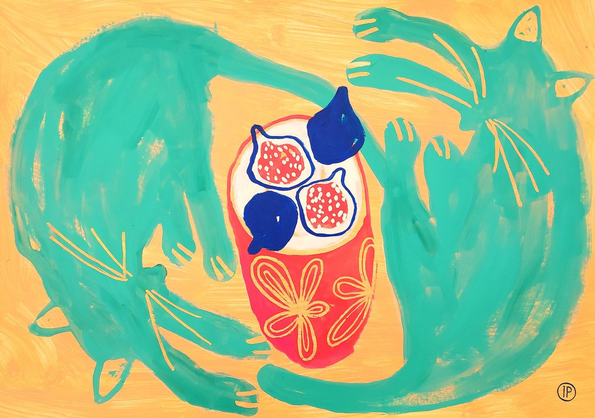 Impressionistic Animal Acrylic Painting By Irina Plaksina, 23 X 17, You, Me And Figs, Original Artwork