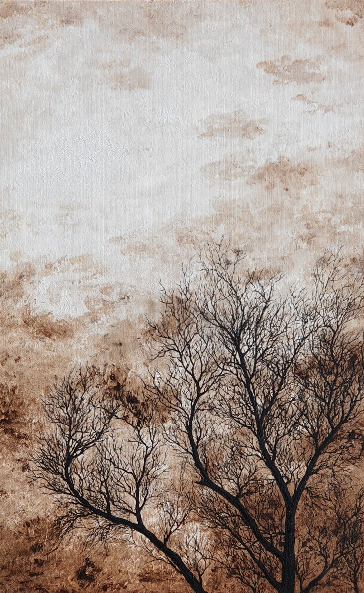 Photorealistic Landscape Acrylic Painting By Daniel Urbani?k, 20 X 31, Brown Landscape 1, Original Artwork