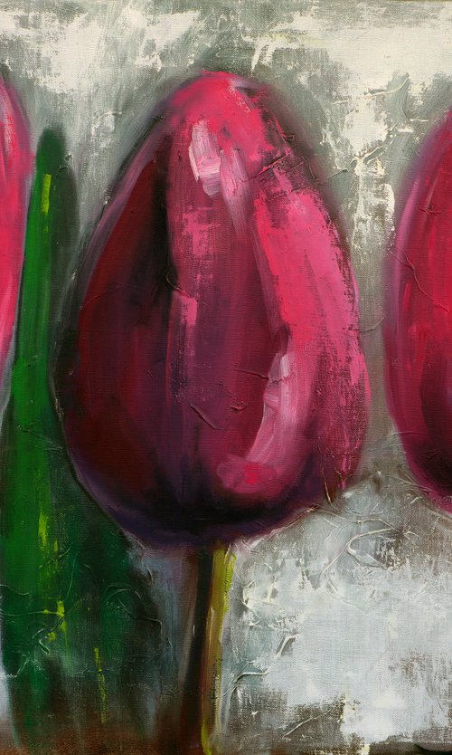 Abstract Floral painting Tulips large by Anna Lubchik