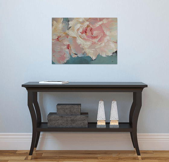 Cream peony original oil painting impasto on canvas