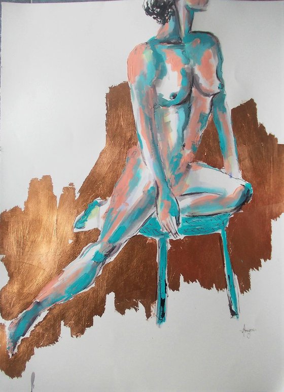 Radiant Form - Nude Woman Acrylic Mixed Media  Painting on Paper
