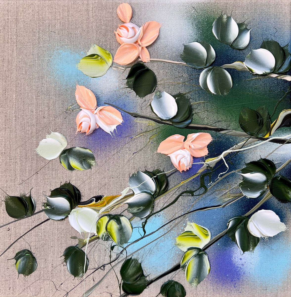 Abstract Acrylic Painting By Anastassia Skopp, 12 X 12, Garden Flowers Viii, Original Artwork