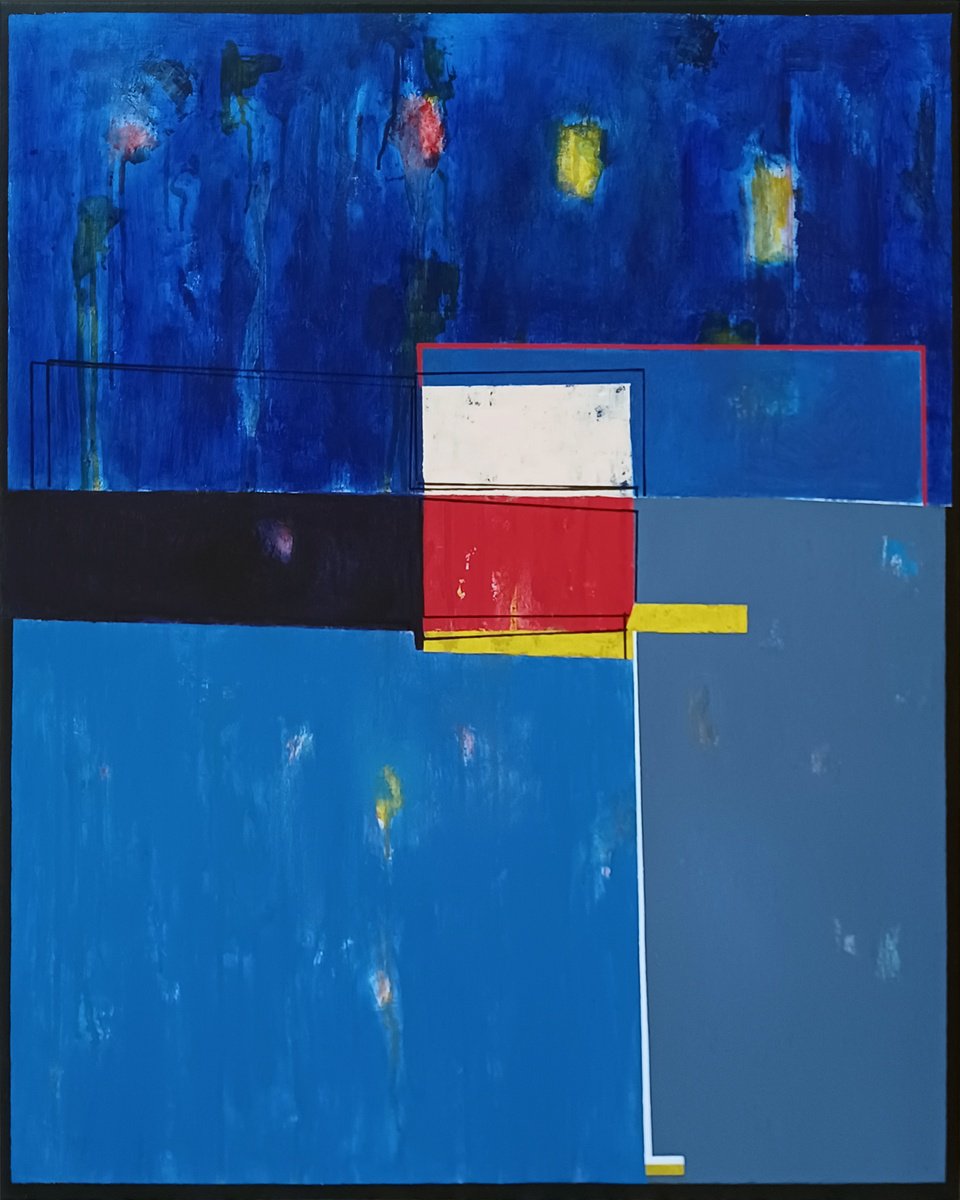 Abstract Acrylic Painting By Luis Medina, 31 X 39", Sky And Sea, Original Artwork