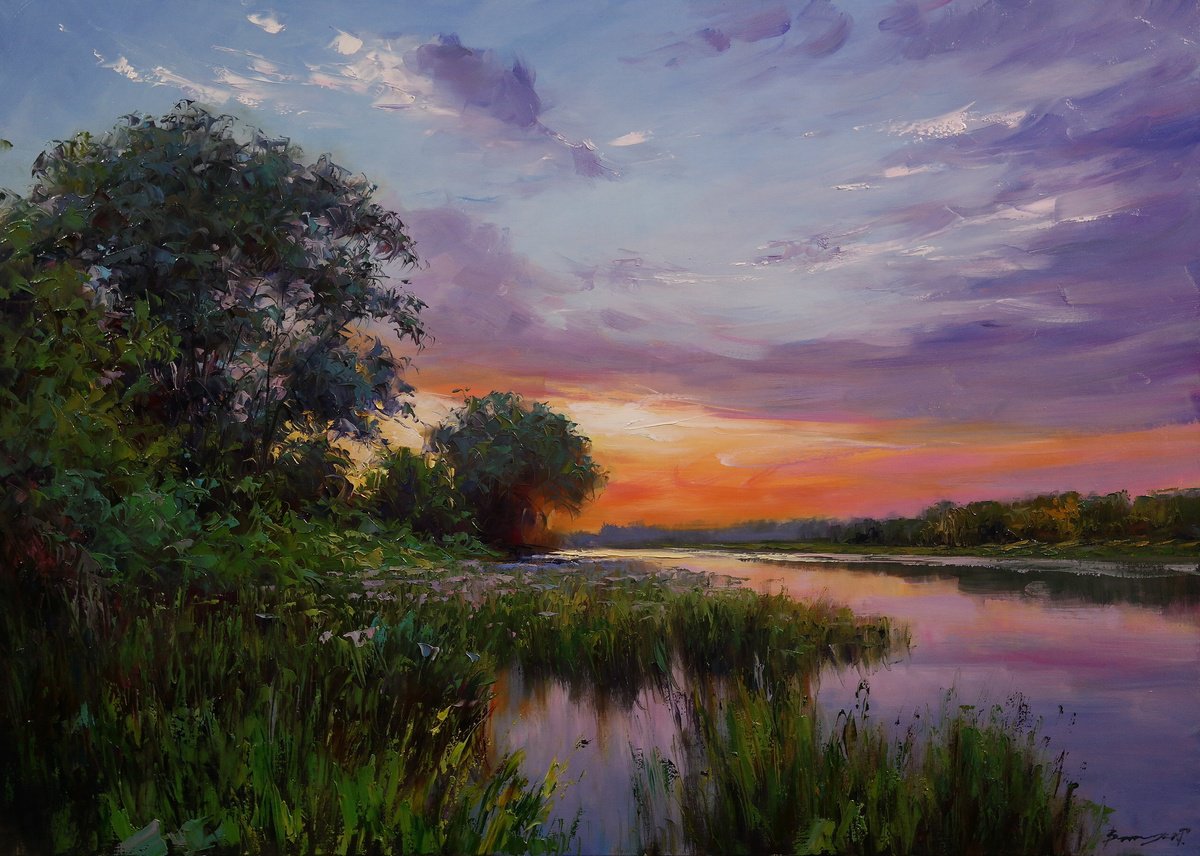 Sunset on the River by Gennady Vylusk