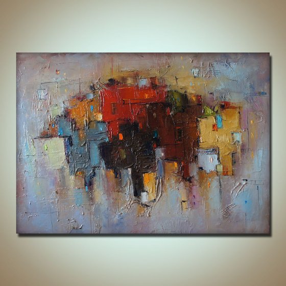 Urban Legends - 3, Abstract  City painting, free shipping