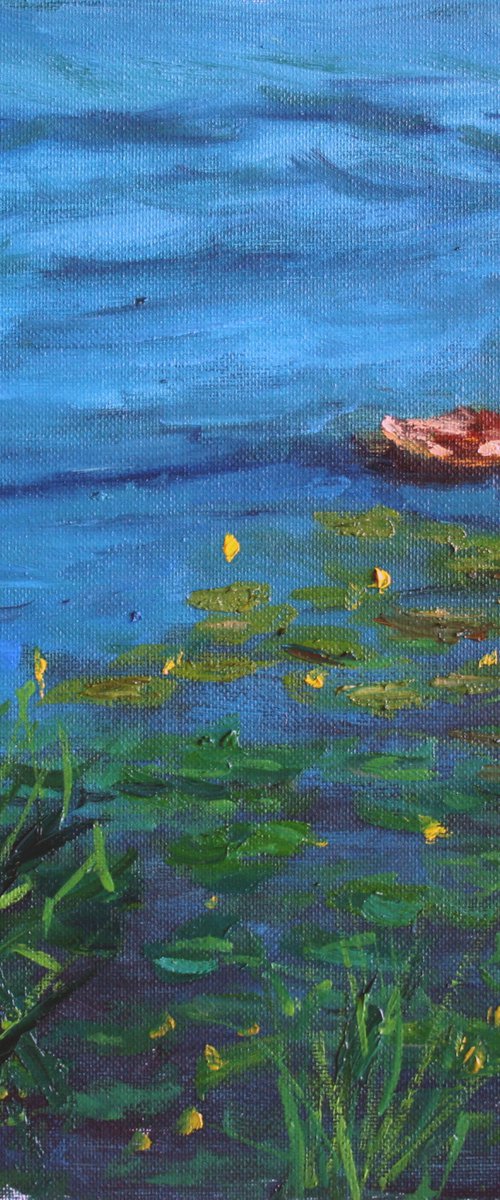 Pond ... Water Lilies ... Duck ... /  ORIGINAL PAINTING by Salana Art