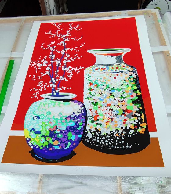 Two chinese vases/ Dos jarrones chinos (pop art, flowers)