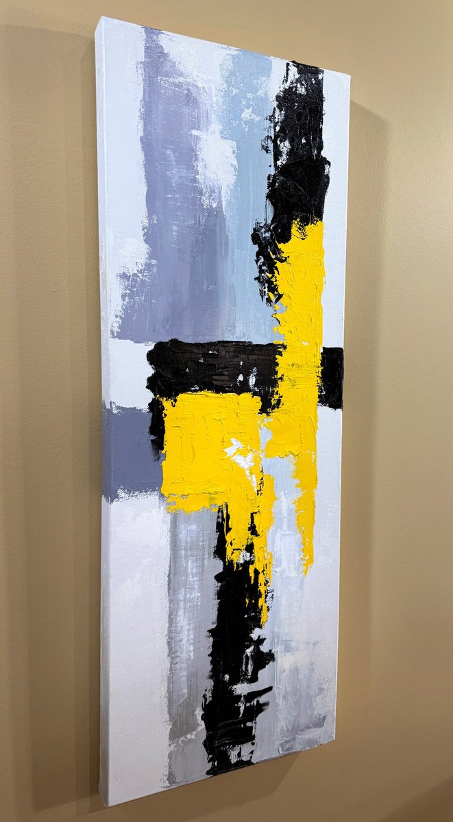 Organic Abstract Oil Painting By Steph Moraca, 10 X 30", Splash Of Sunshine, Original Artwork