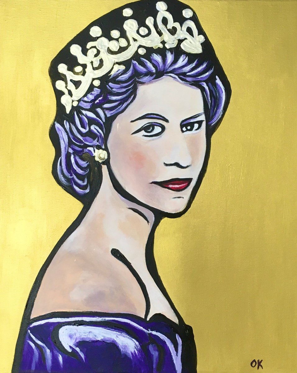 Her Majesty Queen Elizabeth II on the golden background. by Olga Koval