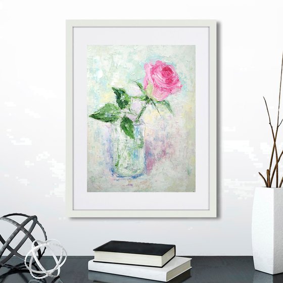 A rose in a glass, Still Life Painting Flower Wall Art