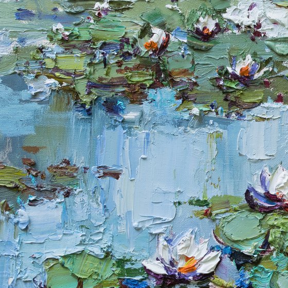 Water Lilies -Pond flowers  Impasto Original Oil painting