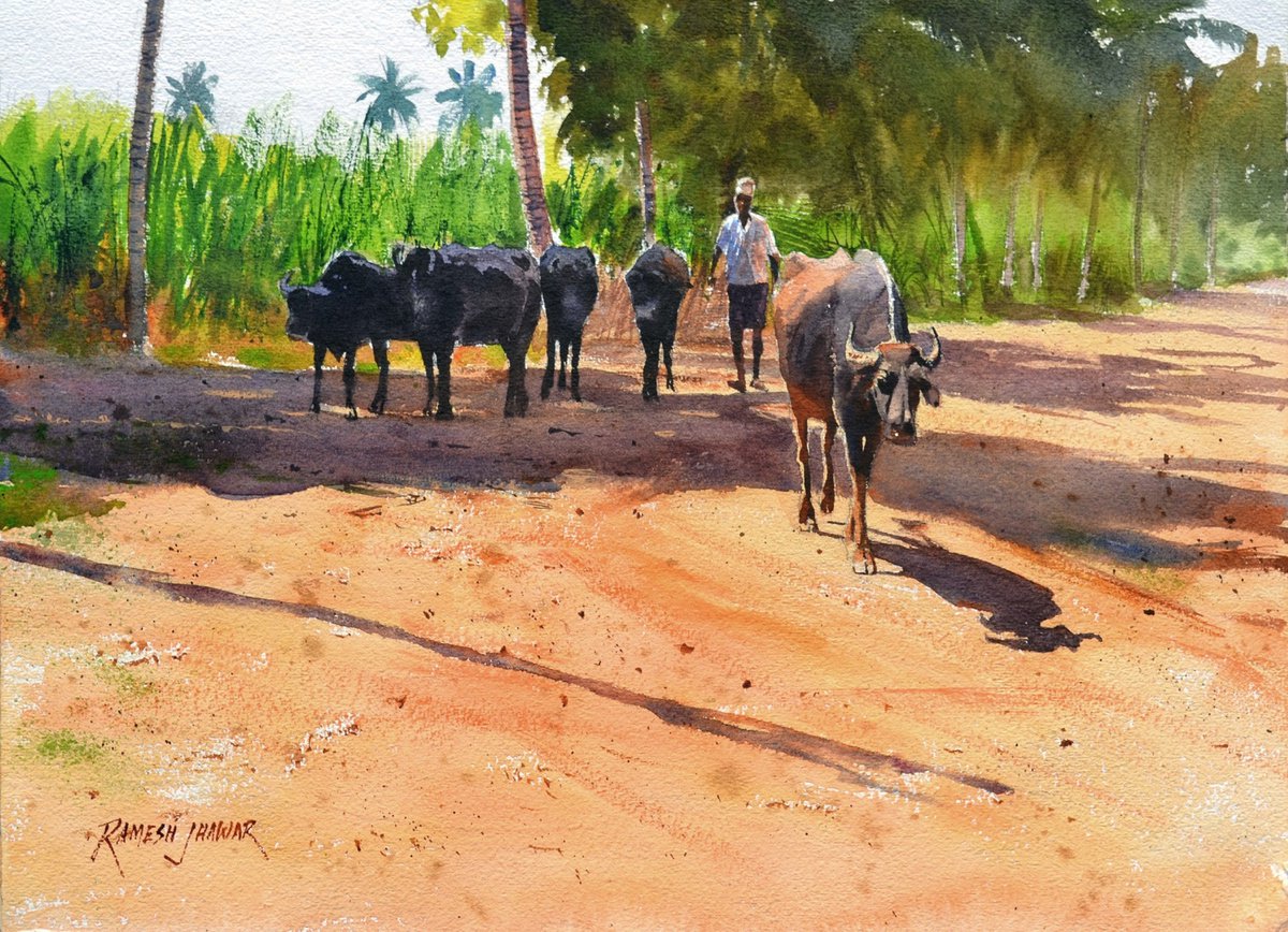 Minding his herd # 3 by Ramesh Jhawar