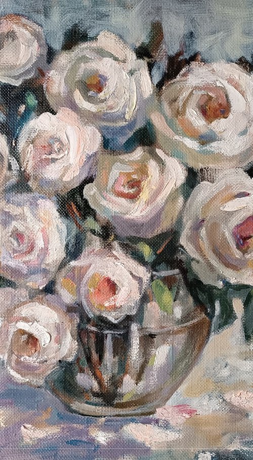 White Roses on White by Olga Lomax