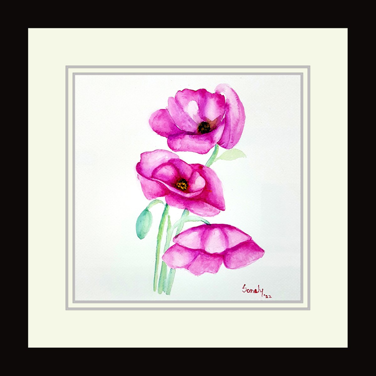 Botanical Watercolour By Sonaly Gandhi, 11 X 11", Flowers 5, Original Artwork