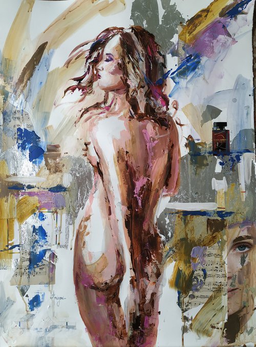 The Only One - woman Painting on Paper by Antigoni Tziora