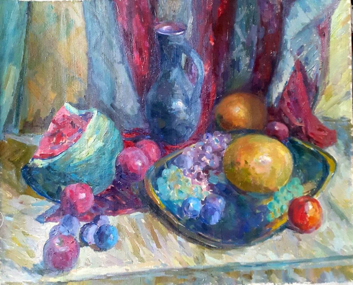Abstract Still Life Oil Painting By Peter Tovpev, 20 X 24", Berry Still Life, Original Artwork