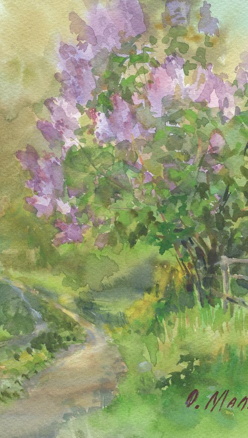 Lilac evening / ORIGINAL watercolor 12,2x9,1in (31x23cm) by Olha Malko