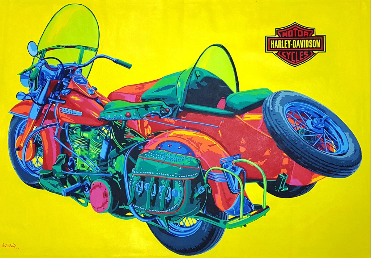 Automobiles - Classic meets Pop - Harley Davidson with sidecar 1950 by Sonaly Gandhi