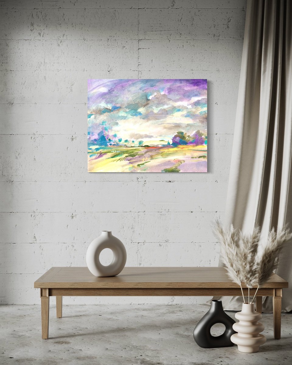 Expressive Landscape Oil Painting By Guy Pickford, 37 X 28, Flourish, Original Artwork