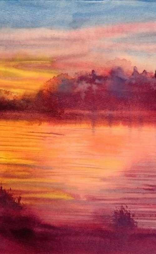 Sunset over the River Thames, Lechlade by Michele Wallington
