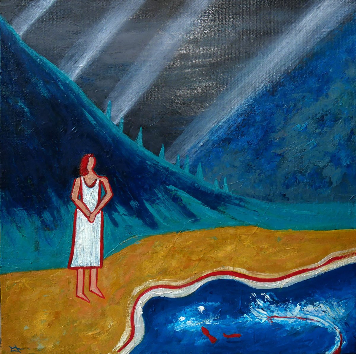 Expressive Landscape Oil Painting By Lionel Le Jeune, 16 X 16", Vierge, Original Artwork