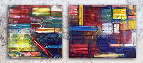 "Take It From Me" - FREE USA SHIPPING - Original Large PMS Abstract Diptych Oil Paintings On Canvas - 54" x 24"