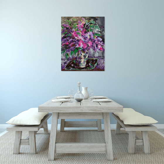 LILAC BOUQUET - Still Life with Lilac - Floral Art - Oil Painting - Gift Art - Beautiful Still Life - 100x80