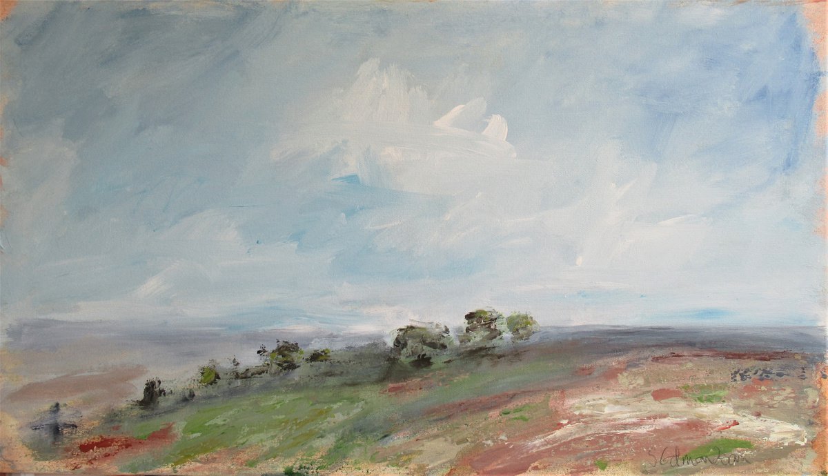 Expressive Landscape Acrylic Painting By Sherry Edmondson, 28 X 16", Not A Cloud In The Sky, Original Artwork