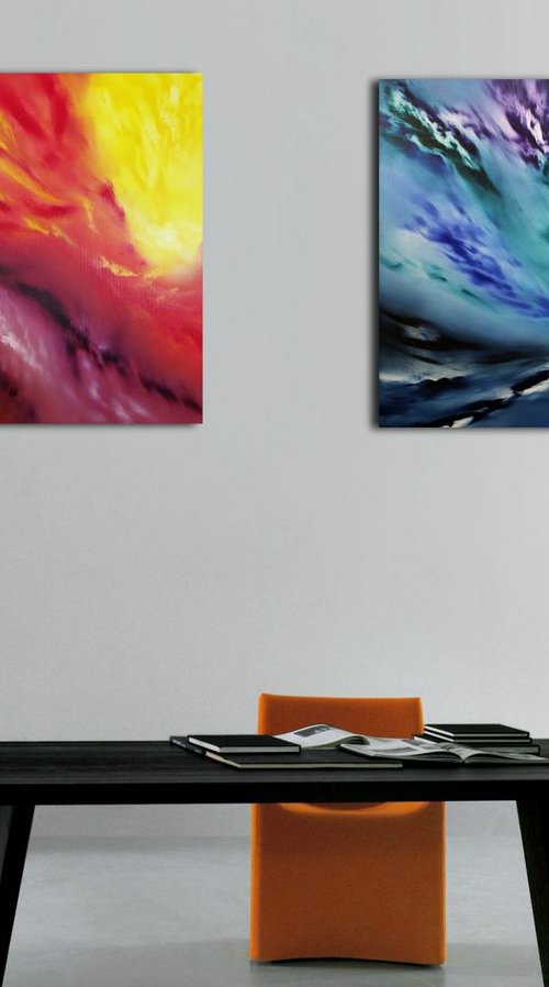 A light inside, Series, Diptych, n° 2 Paintings, Deep edges, Original abstract, oil on canvas by Davide De Palma