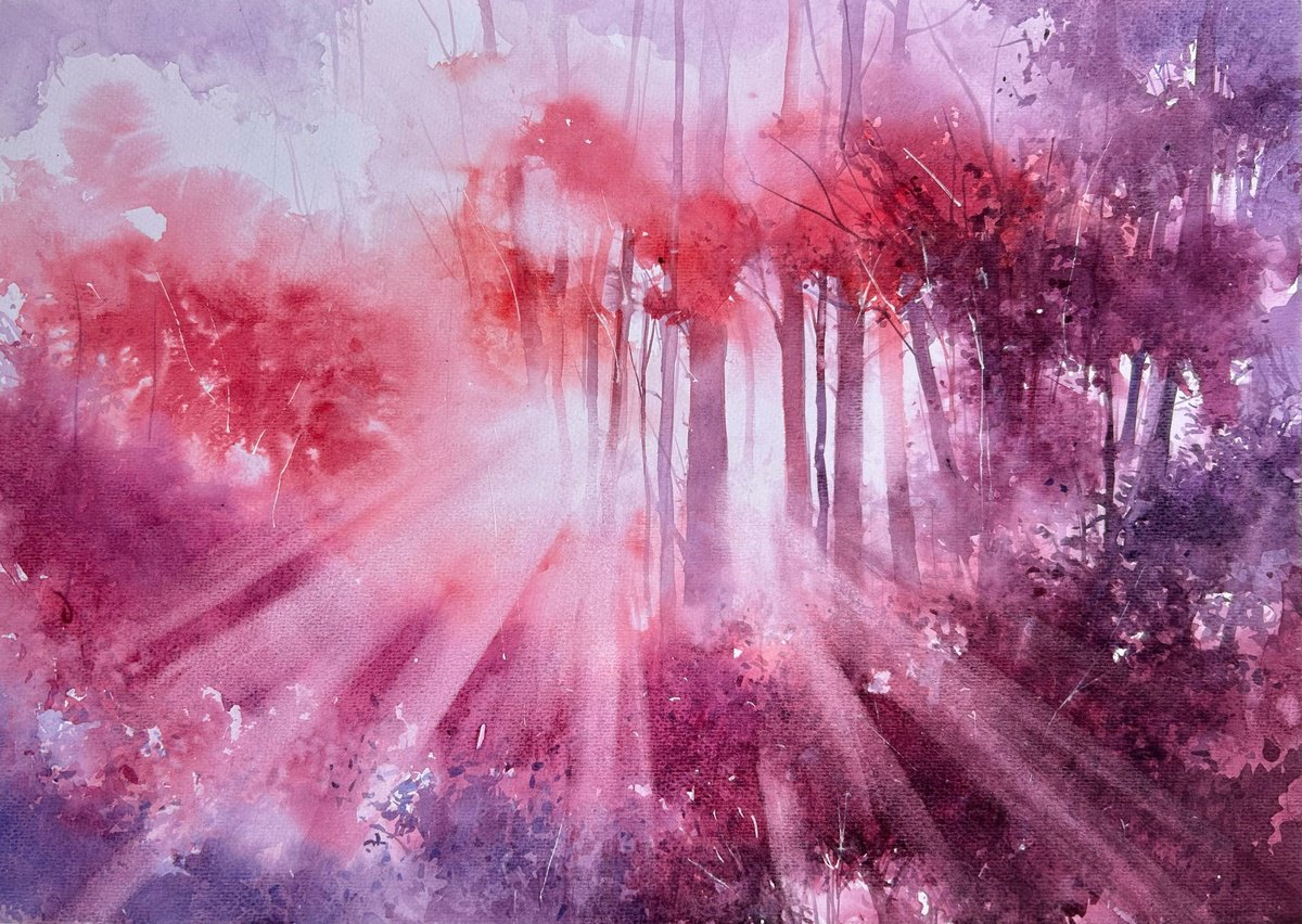 Impressionistic Landscape Watercolour By Nazar Grunyka, 17 X 12", Morning Glory, Original Artwork