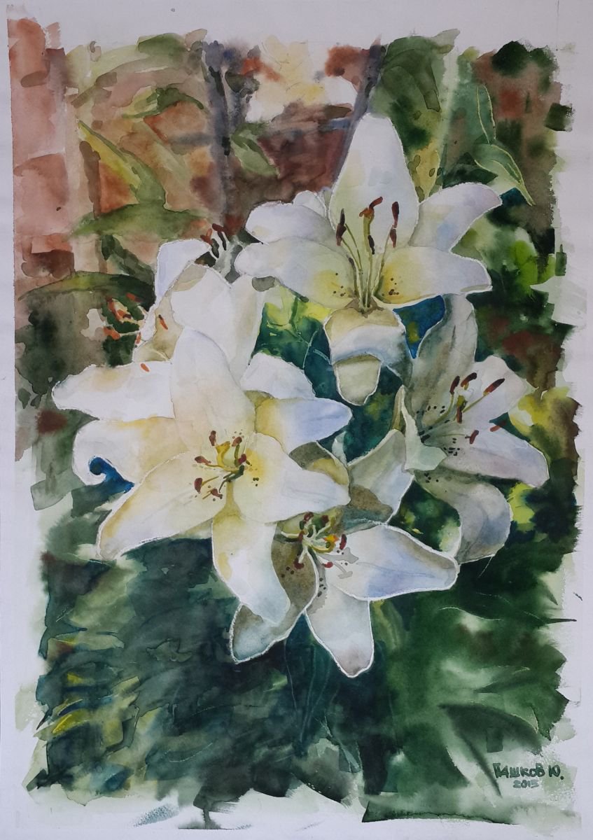 White lilies by Yuryy Pashkov
