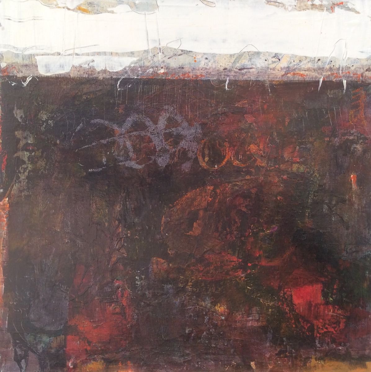 Abstract Landscape Acrylic Painting By Linda Coppens, 12 X 12", Border Crossing, Original Artwork