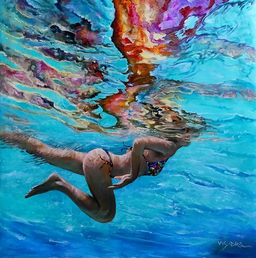 girl swimming9 32x32 in by Vishalandra Dakur
