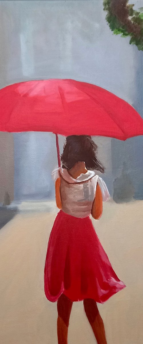 Girl with a Red Umbrella by Gordon Bruce