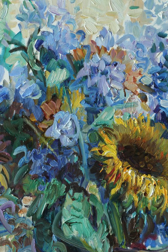 Sunflower on blue