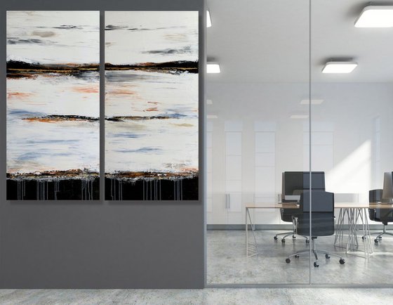 Light Of Day - SET OF 2 LARGE ABSTRACT PAINTING (DIPTYCH) – MODERN LANDSCAPE PAINTING. READY TO HANG!