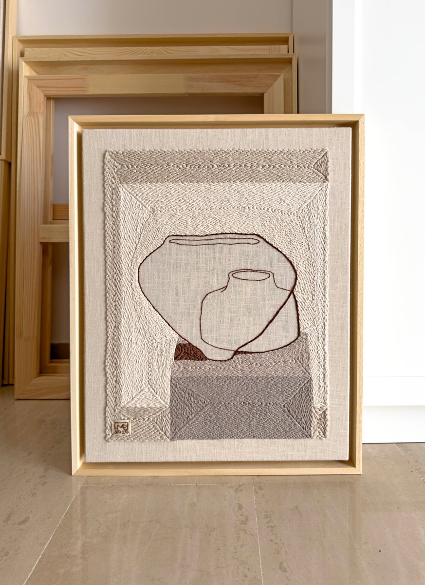 Geometric Still Life Relief By Milena Paladino, 17 X 21", Vase Composition Xvii