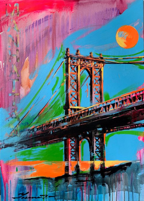 Bright painting - "Manhattan bridge" - USA - Urban Art - Manhattan - Bridge - Street Art - New York - City by Yaroslav Yasenev