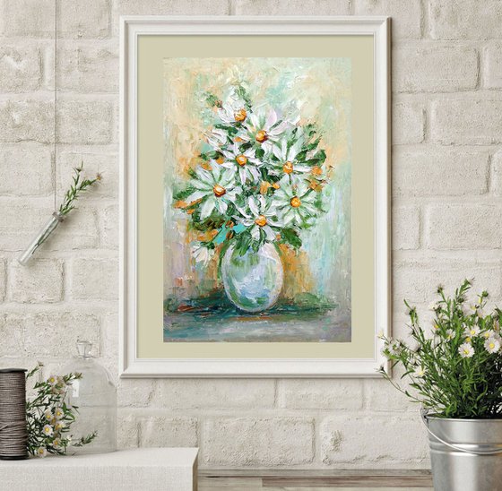 Summer Bouquet, Daisy Painting Floral Original Wall Art Flower Bouquet Artwork