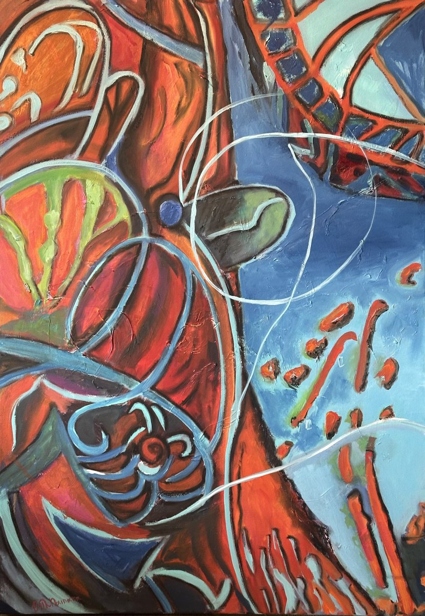 Expressive Abstract Painting By Olga Mcnamara Biennaleartist, 28 X 39", It