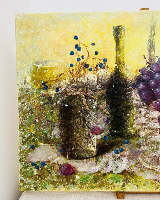 Still Life bottle grape basket