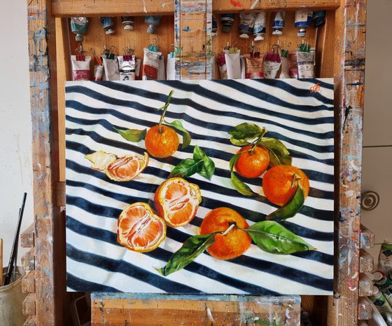 "Tangerine mood. "  Tangerine still life  liGHt original painting  GIFT (2022)