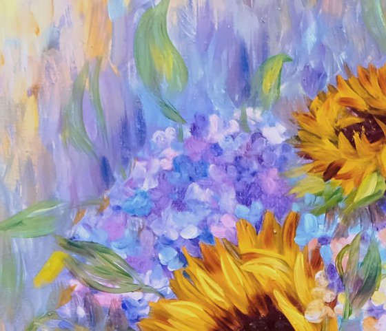 Sunflowers with Lilacs.
