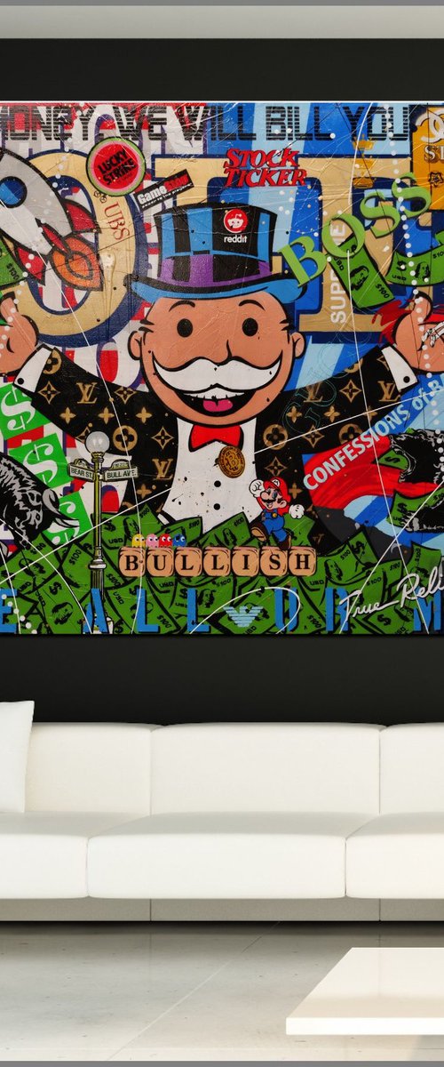 Send It To The Moon 250cm x 150cm Monopoly Man Textured Urban Pop Art by Franko