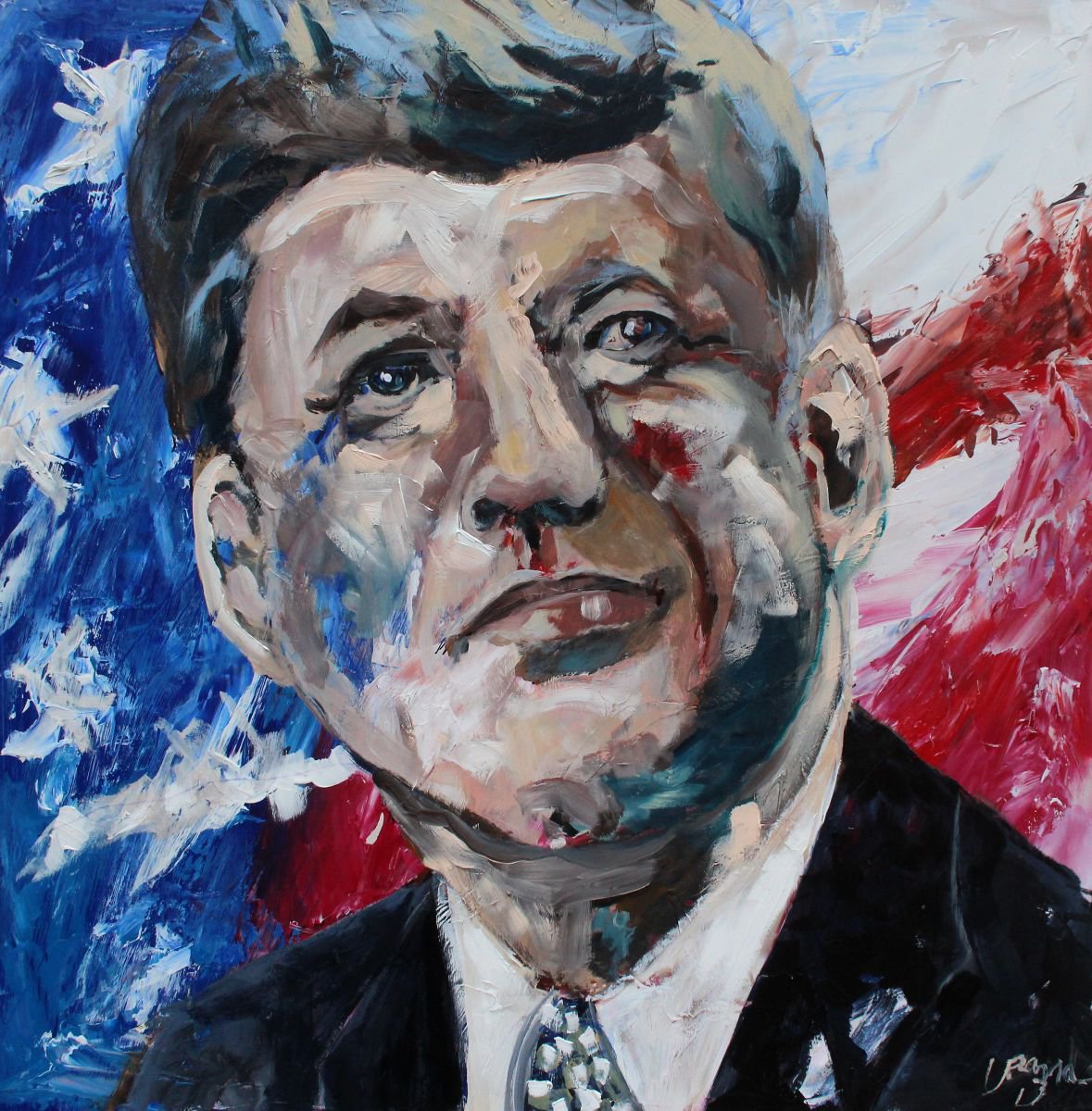 Impressionistic Portrait Oil Painting By Ken Vrana, 24 X 24", Icon - John F. Kennedy, Original Artwork