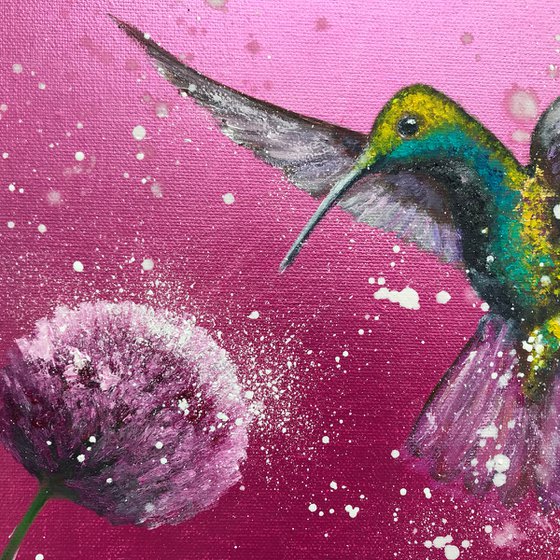 Free As A Bird ~ Hummingbird on Metallic Pink